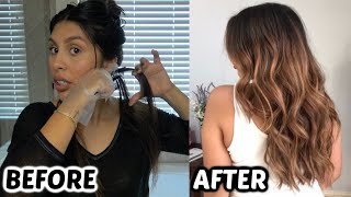 USING A HIGHLIGHTING COMB At Home Balayage Highlights Dark to Light Transformation [upl. by Ordnazil87]