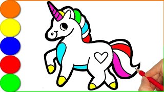 🌈 Unicorn Drawing Coloring Painting for kids  Easy step by step Cute 🦄 drawingBachaParty17 [upl. by Ecadnak]