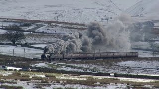 LMS 46233 battles over Shap in the snow on the Winter Cumbrian Mountain Express 31115 [upl. by Dnaltroc]