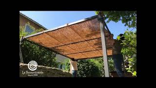 Installation d’une ombrière modèle 3 sur pergola Lascourtinerie [upl. by Aisanahta73]