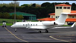 USAF  GULFSTREAM C 37A  quotSMOKEY ENGINESquot  Landing at Lajes Azores [upl. by Lilly710]