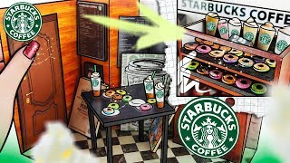 DIY Miniature Starbucks Coffee Cafe for DOLLS  No KIT  DOLLHOUSE  ROOM [upl. by Einiar294]