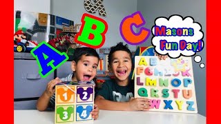 ABC 123 STACKING BLOCKS and WOODEN LETTER PUZZLE BOARD with Masons Fun Day [upl. by Emmer]