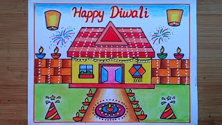 Diwali DrawingHappy Diwali DrawingDiwali Festival DrawingHow To Draw Diwali Poster Drawing Easy [upl. by Aihsetal161]