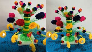 Plastic Bottle Flower Vase Craft  Paper Flowers  Plastic Bottle Guldasta [upl. by Bernelle]