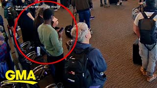 New surveillance video of man catching a flight without ticket [upl. by Wrennie749]