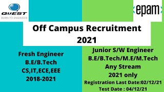 Off Campus Recruitment 2021  Quest Global EPAM Systems [upl. by Llenod50]