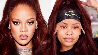 WATCH ME RECREATE  RIHANNA BURGUNDY HAIR  HALF UP HALF DOWN  Arnellarmon [upl. by Novah]