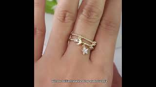 925 Sterling Silver Open Cuff Rings with Clear Cubic Zirconia StarampMoon Charms STERP06521rings [upl. by Iives]