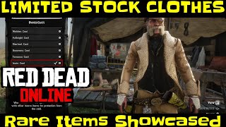 LIMITED STOCK CLOTHING  IRWIN COAT Cossack Hat Tied Pants Fur Gloves and More Red Dead Online [upl. by Ahsenrad730]