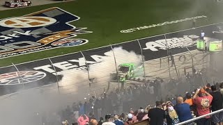 Kyle Busch holds off Corey Heim to WIN NASCAR Truck race at Texas Final laps amp burnout from stands [upl. by Eiderf]