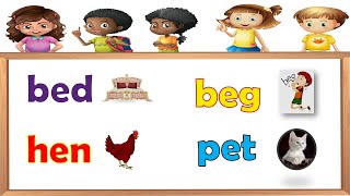 Three Letter Words Phonics  Short Vowel E Word Families with Pictures Kindergarten Learning Videos [upl. by Cloe]