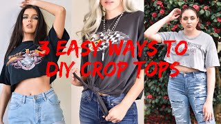 3 Easy DIY Crop Top Methods From TShirts  Tutorial Upcycled Thrift  How To Make Cropped Top Tees [upl. by Leelaj]