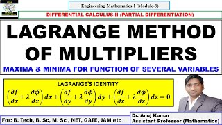 Lagranges Method of Undetermined Multipliers  Lagrange Multipliers  Lagrange Multiplier Method [upl. by Imaj]