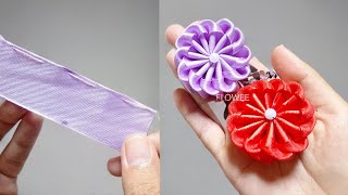 Super easy ribbon flower making  Amazing ribbon flower trick  DIY ribbon flowers [upl. by Enimrac]