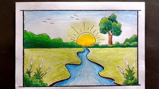 Sorot kaler Drisho  শরৎকালের দৃশ্য আঁকা  Drawing and Painting 🖌️ [upl. by Akessej289]