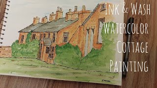 How to paint Ink and Wash watercolor Cottage Painting ArtandcraftbyShakira [upl. by Bartolomeo]