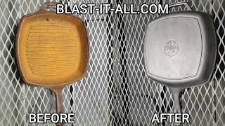 Cleaning Cast Iron Pan by sandblasting with Glass Beads  Before and After Satisfying [upl. by Anurag]