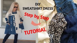 How To Sew Sweatshirt Dress Plus Size Jean Dress fashion diycrafts diyprojects sewingtutorial [upl. by Gurango]