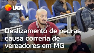 Vídeo mostra momento em que deslizamento de pedras causa correria entre vereadores em MG [upl. by Erehc]