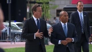 British PM Cameron visits Boston bombing memorial [upl. by Searcy]