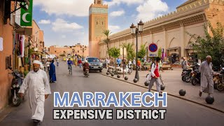 Morocco Walk — Heading to MOST EXPENSIVE part of Marrakech • 4K 60FPS HDR Morocco Walking Tour [upl. by Weinstein395]