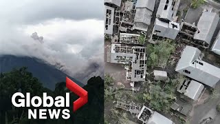 Indonesia volcano Drone video shows damaged deserted villages under volcanic ash [upl. by Helprin]