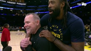 DeAndre Jordan interrupts Michael Malones interview to congratulate him on Nuggets wins record 🙌 [upl. by Ahseret]