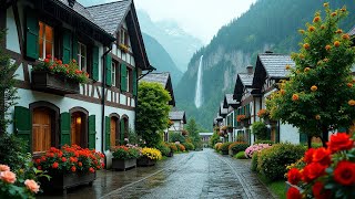 Rainy 4k walk in the most beautiful Swiss village  Lauterbrunnen Switzerland Fairytale village [upl. by Ennis]