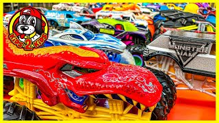 Monster Jam Toys amp Hot Wheels Monster Trucks  64 MONSTER TRUCKS Super 16 LANE Race COMPILATION [upl. by Roon60]