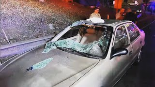 Pedestrian Goes Through Window Lands In Car  HOLLYWOOD CA 11921 [upl. by Enamrahs417]