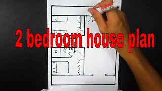 how to draw 2 bedroom house plan step by step [upl. by Plantagenet640]