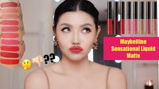 MAYBELLINE SENSATIONAL LIQUID MATTE SWATCHES amp REVIEW  LIDIA FANG [upl. by Lemra]