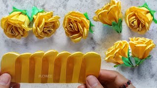 Whole Ribbon Rose  Ribbon Flowers  How to make an easy ribbon rose [upl. by Lyda]