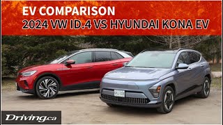 2024 Volkswagen ID4 vs Hyundai Kona EV  EV Comparison  Drivingca [upl. by Wachter]