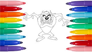 Taz da colorare  Looney Tunes tutorial  disegni da colorare per bambini [upl. by Ardnasak219]