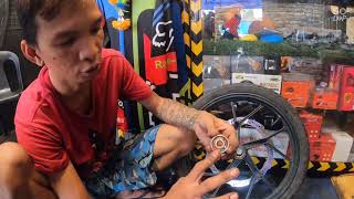 paano magpalit ng bearing  raider r150 quothow to change front wheel bearingquot [upl. by Caty]