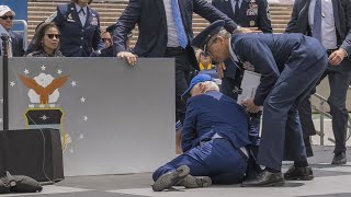 VIDEO President Biden falls on stage while giving out diplomas at US Air Force Academy graduation [upl. by Rehpinej]