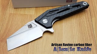 ARTISAN CUTLERY RAVINE LINERLOCK BLACK CARBON FIBER D2 FOLDING POCKET KNIFE 1819PCF [upl. by Juliana]