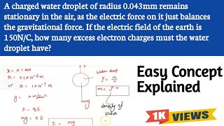 A charged water droplet of radius 0043 mm remains stationary in the air as the electric force on [upl. by Danialah]