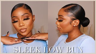 My Updated Sleek Low Bun Routine w Side Part  Relaxed Hair  Tamara Renaye [upl. by Gasparo62]