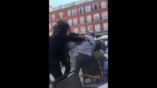 Leicester City fan from Kings Lynn catches moment Spanish police baton fan [upl. by Shishko]