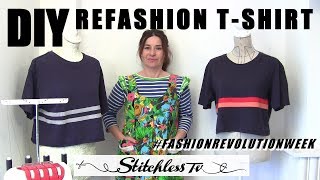 DIY Refashion T Shirt  Sewing Tutorial fashionrevolutionweek [upl. by Catlin]