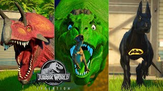 Batman in Jurassic World Evolution Ultimasaurus Hulk TREX amp Spiderman Fight [upl. by Sharla]