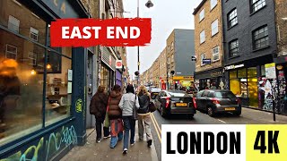 LONDON UK 🇬🇧 4K EAST END — Brick Lane Shoreditch Spitalfields Market — FEBRUARY 2023 [upl. by Pirnot129]