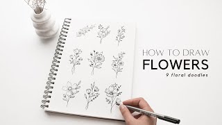 9 Easy Flower Doodles  Floral Illustrations simple quick amp calming [upl. by Yhcir]