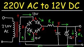 220V AC to 12V DC Converter Power Supply Using Diodes Capacitors Resistors amp Transformers [upl. by Eixor]