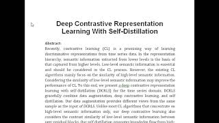 Deep Contrastive Representation Learning With Self Distillation [upl. by Phedra]