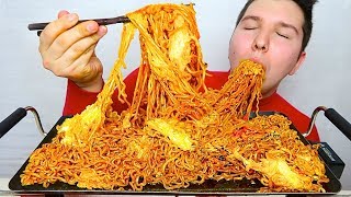 THE BEST CHEESY SPICY FIRE NOODLES IVE EVER MADE • Mukbang amp Recipe [upl. by Ocirederf]