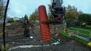 Volvo EC300EL excavator backfilling a roadcrossing [upl. by Canale]